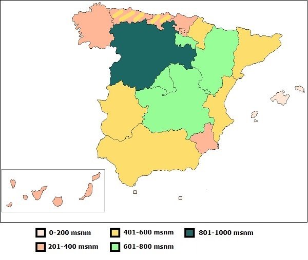 altitud media de las Comunidades Autónomas españolas